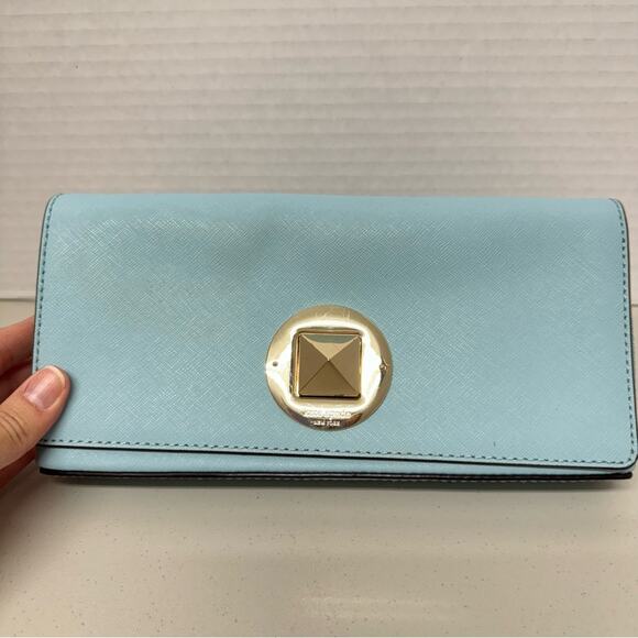Kate Spade Mint Green Leather Square Clutch Handbag Purse Silver Hardware - Picture 3 of 13